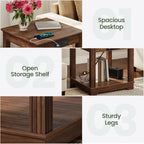 CHOEZON Farmhouse End Table with Charging Station, 2-Tier Large Side Table, Square Side Table, Nightstand, Fridge Stand, for Living Room, Bedroom, Kitchen, Walnut MBZ15UHT