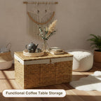 30" Wicker Storage Trunk,Handwoven Trunk Organizer, Metal Hinges at Lid and Frame,Wicker Toy Chest with Removable Liner,Large Blanket Storage (Natura)