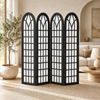 4 Panel Room Divider Screen, Freestanding Shoji Style Privacy Partition with Black Wooden Frame, Decorative Folding Wall Divider for Bedroom, Office, Apartment