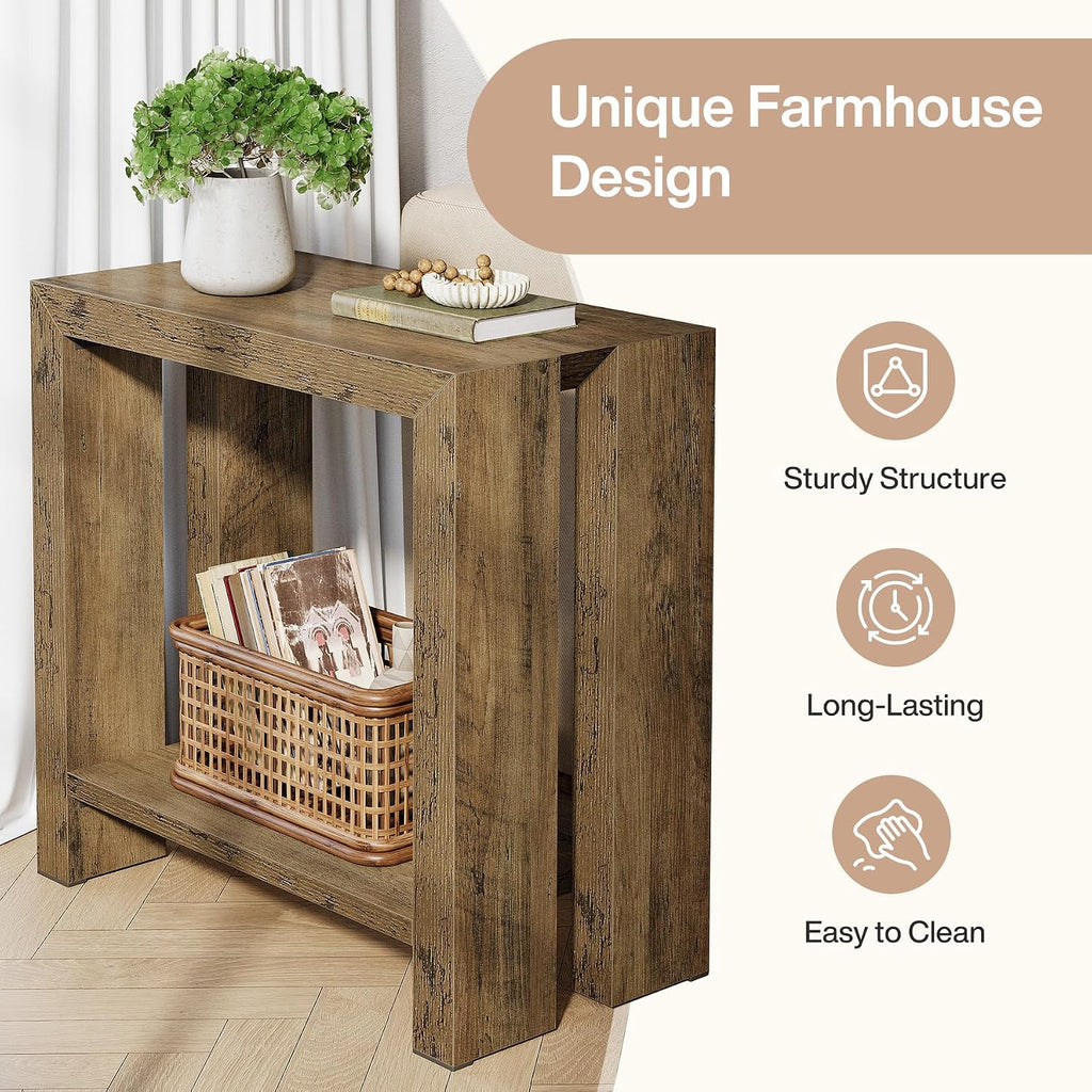 Tribesigns 2-Tier Narrow Side Table, Farmhouse Wooden Sofa End Table with Bottom Shelf, Skinny Accent Nightstand for Small Space, Living Room, Bedroom, Easy Assembly (1)