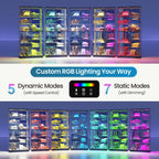 Glass Display Cabinet with RGB Lights,10-Tiers Curio Dispaly Cabinet with Human Body Sensor, Frameless Tall China Cabinets for Collectibles, Locking Showcase Cabinets with Shelf for Living Room