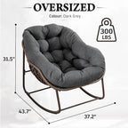 Outdoor Patio Rocking Chair, Oversized Papasan Chair with Cushion and Frame, Comfy Rattan Wicker Egg Chairs Indoor, Modern Lounge Rocker for Front Porch Living Room Bedroom (Dark Grey, Set of 1)