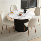 Dining Table Set for 4, Mid Century Modern 47 Inch White Marble-Look Wooden Round Dining Table Set, Space Saving (Table + 4 White Chairs)