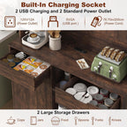 71"H Kitchen Pantry Storage Cabinet with Power Outlets and Two Drawers,10X2 Gallon Kitchen Hidden Double Tilt Out Trash Can Cabinet with Trash Bin Storage Holders,Laundry Hamper Cabinets(Brown)