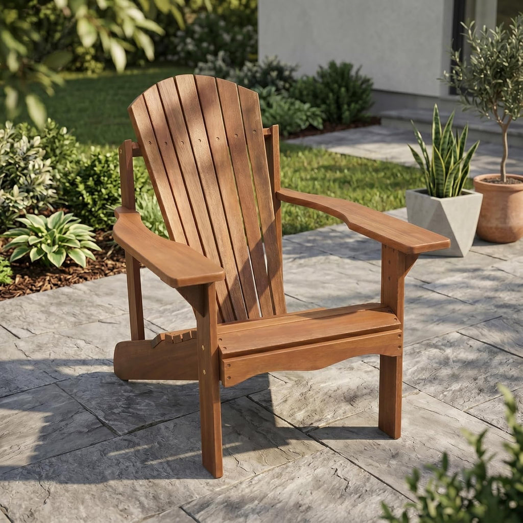 Furinno TIOMAN Patio Chair, Adirondack Outdoor Lawn Chair, Armchair in Teak Oil, for Patio, Garden, Porch, Light Wood
