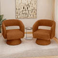Nebuaegis Swivel Accent Chair Set of 2, Modern Comfy Chenille Barrel Chairs, Oversized Upholstered Round Arm Chair for Living Room, Bedroom, Reading Room, Caramel