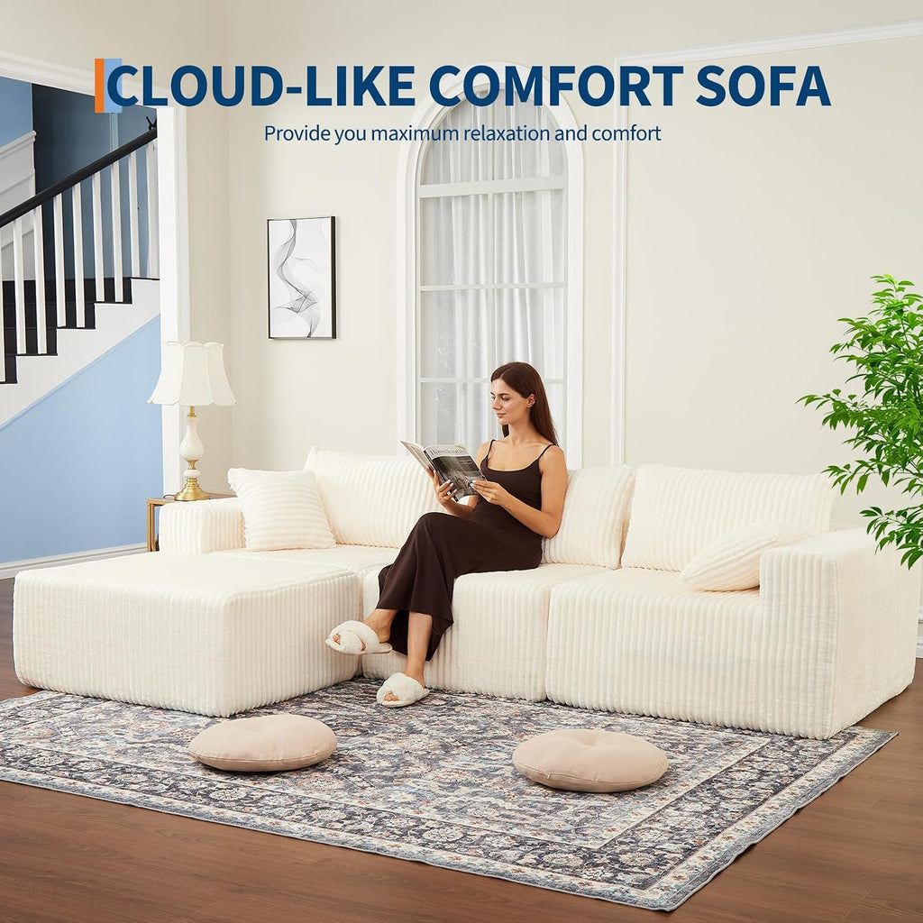 108" Modular Sectional Sofa Couches for Living Room Cloud Memory Boneless Couch No Assembly Required