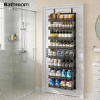 SNTD 8 Tiers Over the Door Organizer - Height Adjustable Pantry Organizers and Storage with Dense Mesh Baskets, Anti-Swing Hanging Door Spice Rack for Kitchen Bathroom (Black, 17" W x 6" D x 69" H)