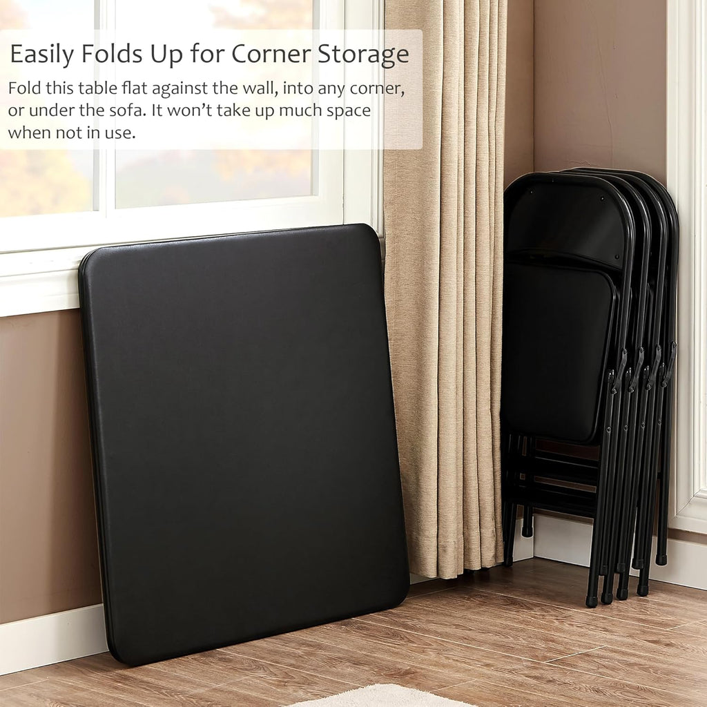 VECELO 34'' Folding Card Table Square with Soft Padded Tabletop, Portable for Dining Room, Parties, Games, Puzzles, Black