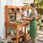 OOOK Potting Bench, Nordic Scots Pine Potting Table, Removable Sink, Workstation for Outside Patio Lawn, Wooden Garden Work Station