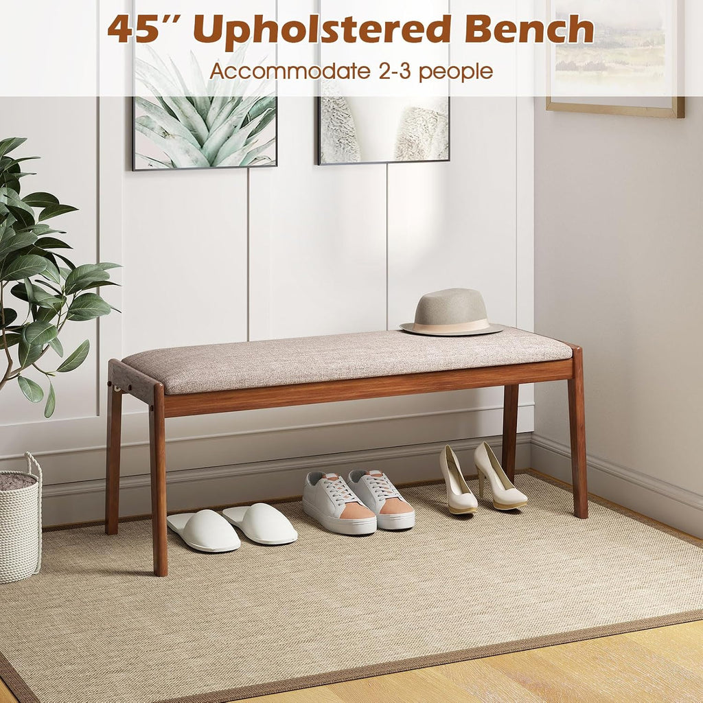 Giantex 45" Upholstered Entryway Bench with Rubber Wood Legs & Fabric Padded Seat, 400Lbs Capacity, Farmhouse Dining Bench for End of Bed, Hallway, Bedroom, Kitchen, Dining Room, Beige