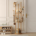 FROMJBEST Coat Rack Freestanding,Coat tree Entryway,Mid-Century,Nature Wood | Freestanding, Solid Wood, 9 Hooks & 3 Shelves, for Entryway, Hallway, Bedroom, Living Room, Office, Holds Bags, Hats, Purses