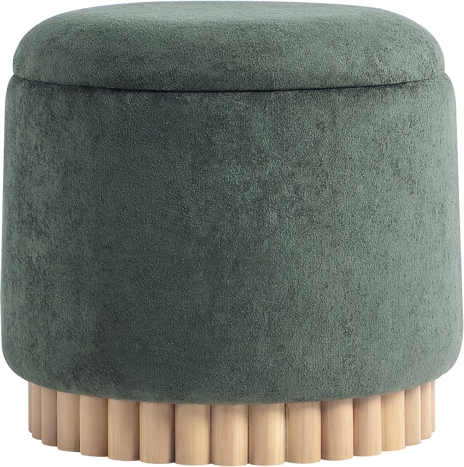 Get Set Style Round Ottoman with Wooden Base, Storage Vanity Stool for Makeup, Upholstered Footrest Stool Ottoman Foot Stool for Living Room, Bedroom