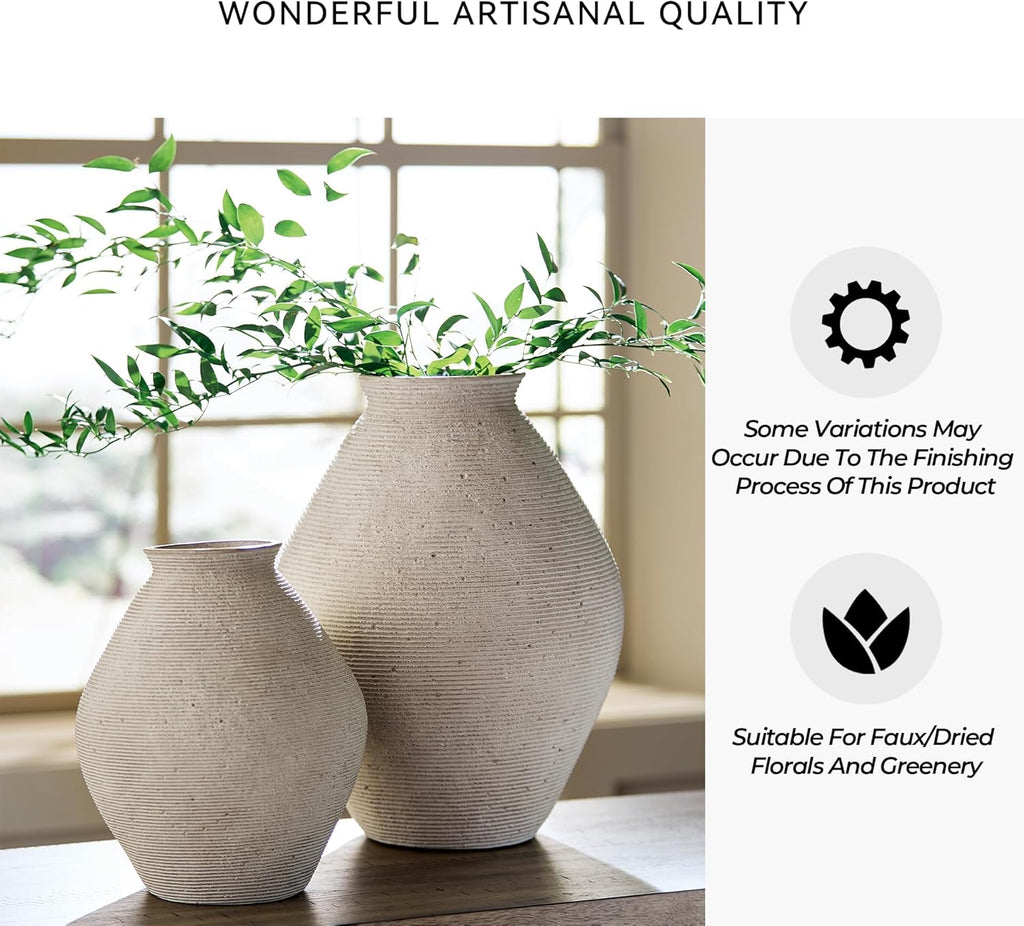 Signature Design by Ashley Hannela 12" Modern Distressed Polyresin Vase, Antique Tan