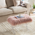 Glitzhome Ottoman Bench, Pink Faux Fur Ottoman Foot Rest, Modern Vanity Stool Chair with Acrylic Legs for Living Room Bedroom Entryway Makeup Bench End of Bed, 25.5" L