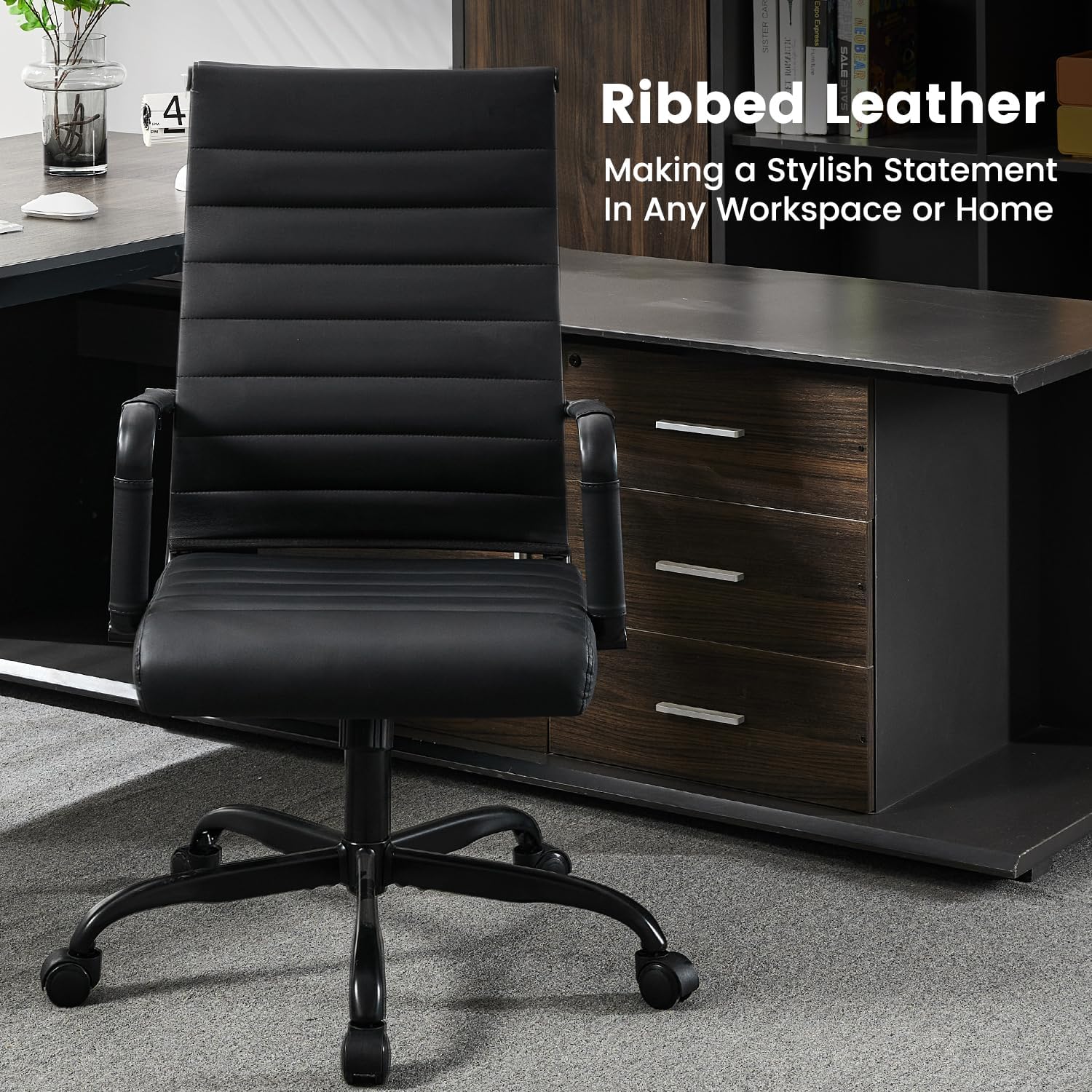 Office Desk Chair Leather, Conference Room Chairs with Wheels, Modern Executive Computer Guest Chairs with Arms.