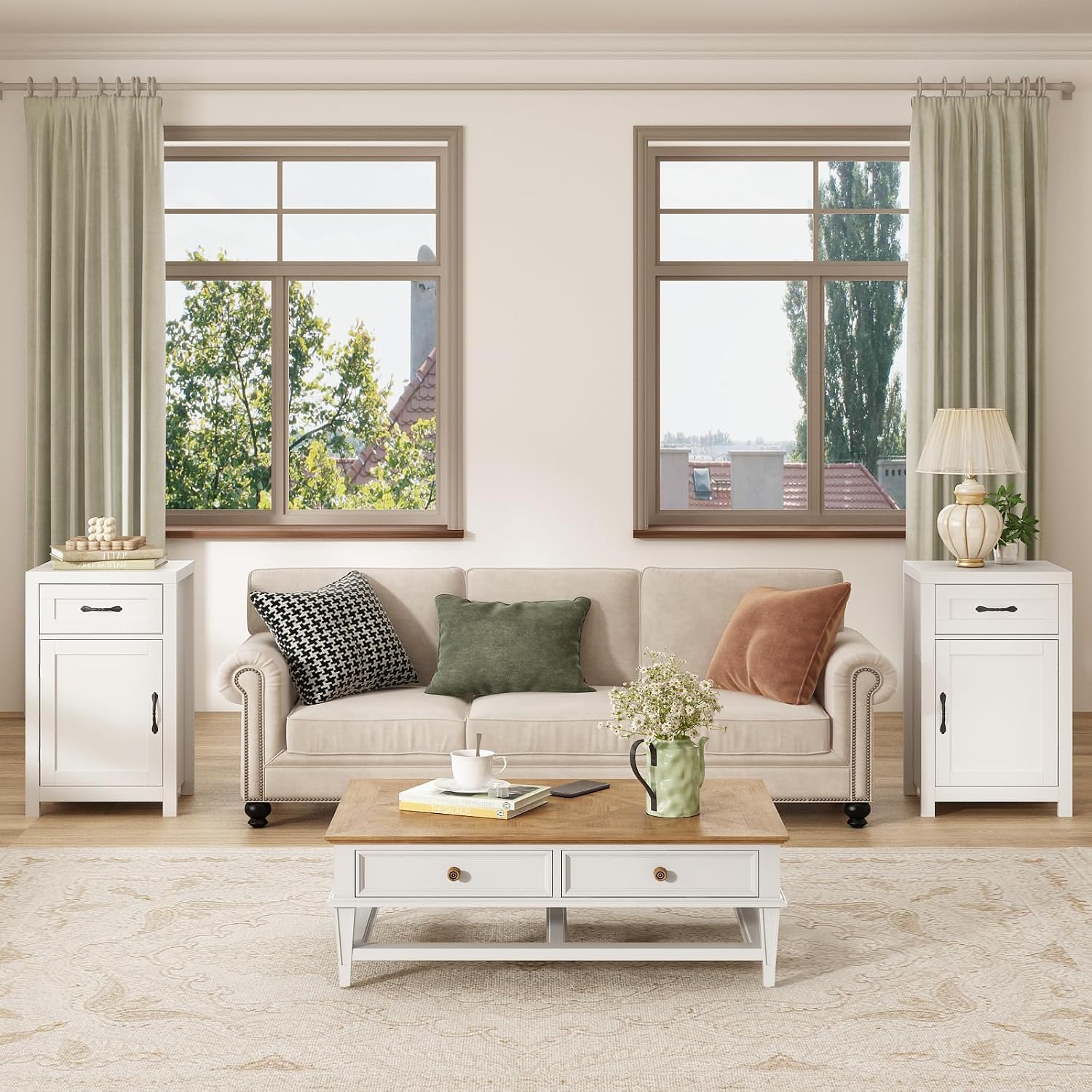 CARPETNAL Night Stand Nightstand with Drawer Storage Bed Side Table End Table Large Modern Wood Wide Bedside Stand Mid Century Night Stands for Bedroom Living Room Sofa Couch Home Office (White)