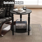 Round Side Table with Roman Column Legs, 2 Tier Sofa End Table with Storage,Accent Solid Wood End Tables,Small Circle Corner Tables for Living Room, Bedroom,50cm