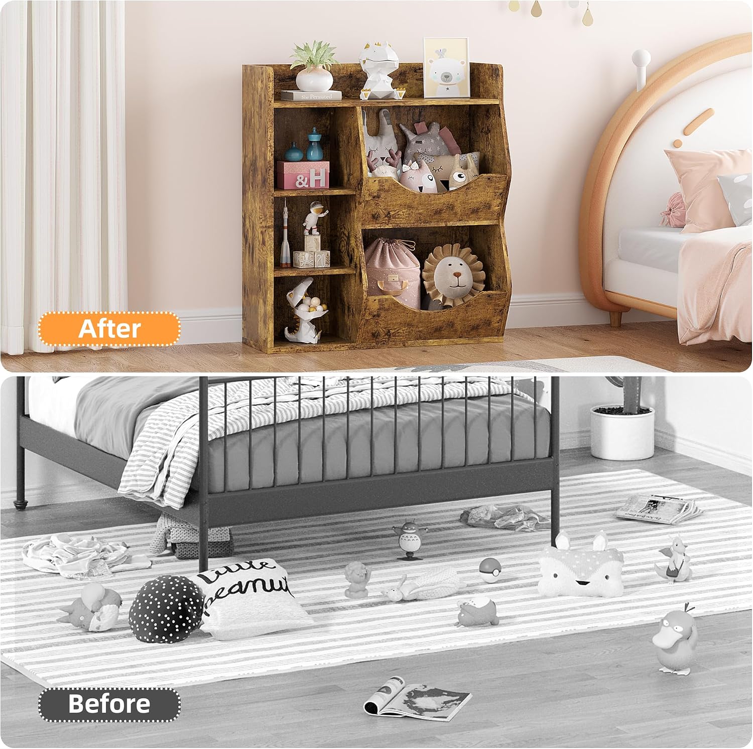 5-Cube Toy & Book Shelf with Storage Bins - Kids Organizer for Playroom, Bedroom, and School Classroom