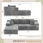 YESHOMY Boneless Couches for Living Room, 108" Sectional Modular Sectional Sofa with Deep Seat, Cloud Comfy Couch with L-Shape Chaise, Easy Assembly (Corduroy, Gray)