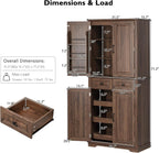 Polibi 71.2" Tall Kitchen Pantry Hutch with 3 Pull Out Cabinet Organizers,Farmhouse Embossed Texture Storage Cabinet with 6 Door Shelves,2 Drawers,Freestanding Cupboard for Kitchen, Dining Room,Brown