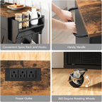 HOOBRO Kitchen Island with Power Outlet, Rolling Kitchen Island with Storage, Kitchen Island Cart with Spice Rack and Hooks, Island Table for Living Room, Rustic Brown and Black BF11UZD01