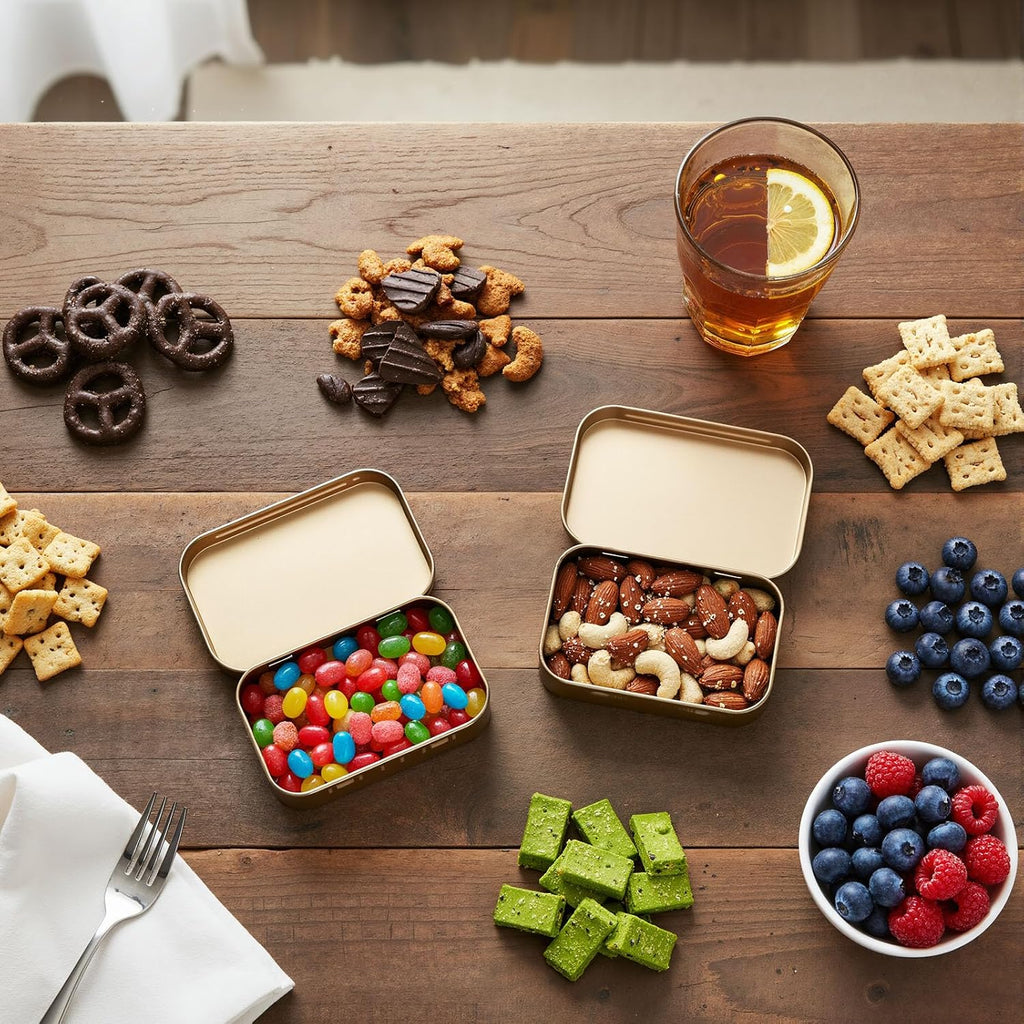 Hotop Metal Rectangular Empty Hinged Tins 3.75 x 2.45 x 0.8 Inch Box Containers with Lids Mini Portable Box Small Storage Kit, Home Organizer(Rose Gold,3 Pcs)