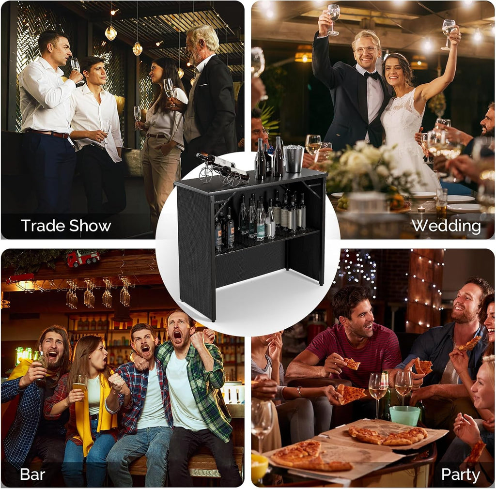 VINGLI 45" Commercial Grade Portable Bar Table for Events, Mobile Bartending Station, Outdoor Indoor Pop Up Bar Table with Skirt PP (45"-1P, Black, Standard)