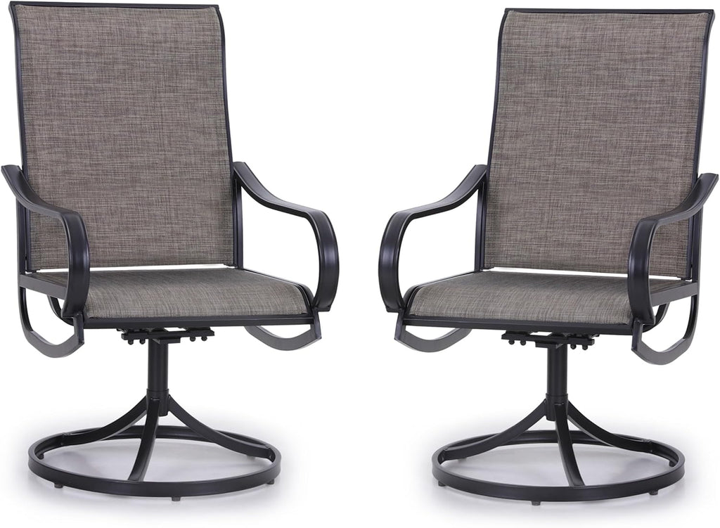 PHI VILLA Patio Swivel Dining Chairs Set of 2, Outdoor Metal Chair with Textilene Mesh Fabric, Patio Chair with Armrest, Black Frame for Patio Deck Garden