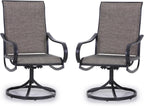 PHI VILLA Patio Swivel Dining Chairs Set of 2, Outdoor Metal Chair with Textilene Mesh Fabric, Patio Chair with Armrest, Black Frame for Patio Deck Garden