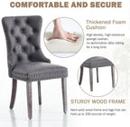 Leather Dining Chairs Set of 4, Mid Century Modern Dining Chairs with Nailhead and Metal Pull Ring, Upholstered Dining Room Chairs for Living Room, Bedroom, Kitchen (Grey)