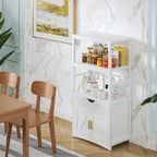 VECELO Kitchen Pantry Cabinet with Charging Station, Freestanding 2-Tier Storage Cupboard, Extra Tall & Wide Microwave Shelf, Farmhouse Style with Drawer, White