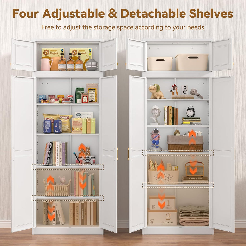 Polup Kitchen Pantry Cabinet, 86 Inch Tall Metal Storage Cabinet, Food Pantry cabinets with Doors and Shelves, White Storage Cabinets for Living Room, Dining, Office, Bathroom, Assembly Required