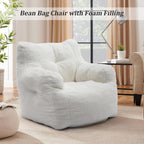 Hommoo Bean Bag Chair Large Bean Bag Chair for Adults with Armrest Comfy Bean Bag Sofa with Foam Filling Fluffy Lazy Chair Soft Teddy Fabric Tufted Bean Bag for Dorm Bedroom Gaming White