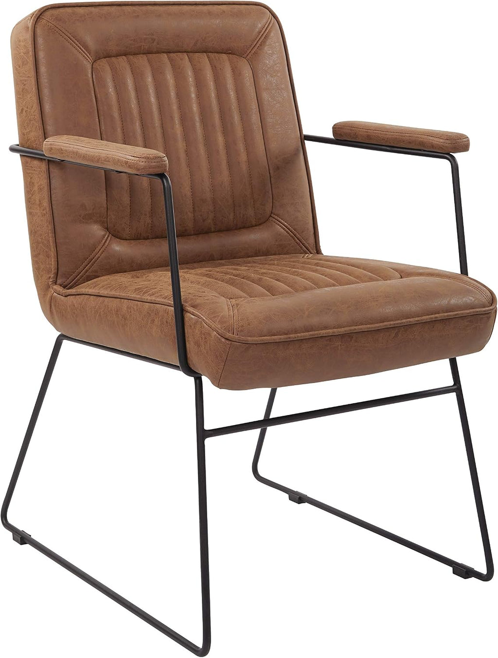 OSP Home Furnishings GT Faux Leather Accent Chair with Padded Armrests and Metal Frame, Sand