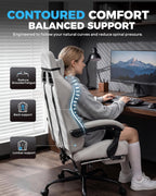 GTPLAYER Gaming Chair Fabric with Pocket Spring Cushion,Computer Office Chair with Lumbar Support for Adults Linkage Armrests and Footrest Ergonomic Gamings Chairs Height Adjustable Gray