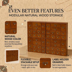 Modular Apothecary Cabinet with 48 Drawers I Stackable Library Card Catalog Organizer, Solid Wood Desktop Storage with Metal Label Holders for Makeup, Crafts, Oils, Tea & Office Supplies