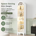 71" H Narrow Arched Display Cabinet with Glass Doors & 8-Tier Shelves, Slim Curio Cabinets with LED Lights for Collectibles/Perfume, Tall Storage Cabinets for Corner, Small Space (White)