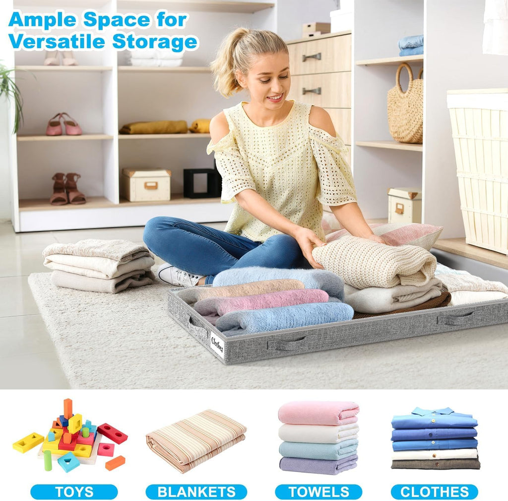 5 Inch Low Profile Under Bed Storage Drawer 2 Pack, Lightweight Underbed Clothes Storage Container Bins With NO STURCTURE, Shallow Storage Bag for Dorm & Home, With Clear Lids & Water-Resistant Fabric