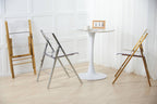 LeisureMod Transparent Acrylic Folding Chair, Iron Chrome Base, Comfortable Seat & Backrest, Clear Desk Chair, No Assembly Needed in Brushed Gold