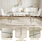 63" Glass Dining Table for 4, Rectangular Modern Kitchen Tables with Glass Tabletop and Metal Trestle Legs for Restaurants and Dining Room, Silver