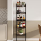 Unionly 5-Tier Liquor Stand for Home Bar，Freestanding Wine Racks for Wall,Wines Bottle Holder Display Shelf with Fences,Liquor Storage for Kitchen, Dining Room, Bar (Rustic Brown)