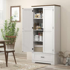 69" Tall Kitchen Pantry Storage Cabinet, Farmhouse Freestanding Pantry Cabinet with 2 Doors, Drawer and Adjustable Shelves for Dining Room, White,15.7 * 31.5 * 68.9