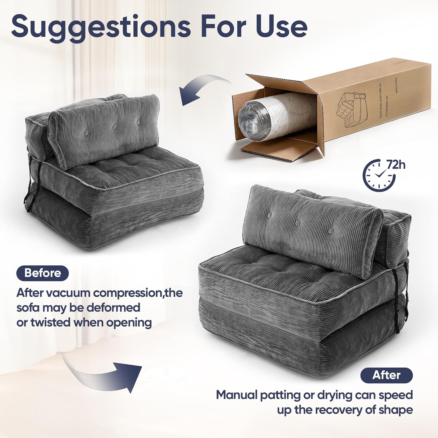 Folding Sofa Bed, Convertible Single Sleeper Chair with Back Support & Pillow, Multifunctional Fold Out Chair Bed for Small Space Living Room Bedroom Guest Office (Grey)