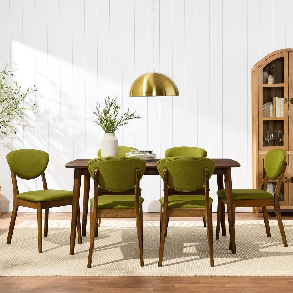 Best Choice Products Dining Chairs Set of 2, Mid-Century Modern Upholstered Wood, Armless w/Seat Cushion, Padded Backrest - Walnut/Olive