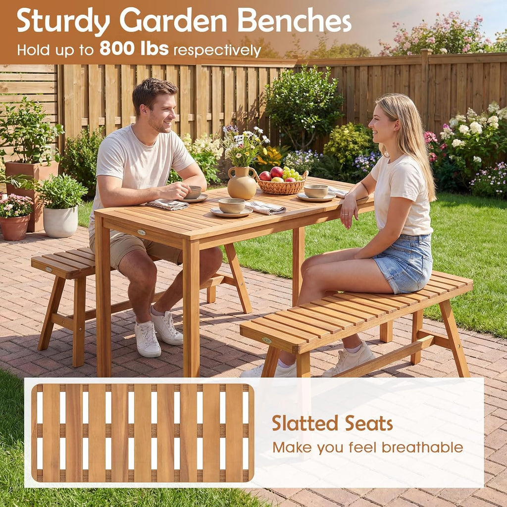 Tangkula Acacia Wood Outdoor Garden Bench, 2-Person Patio Backless Bench with Slatted Seat, 800 lbs Capacity, Outside Dining Bench for Front Porch, Balcony and Entryway (1,Natural)