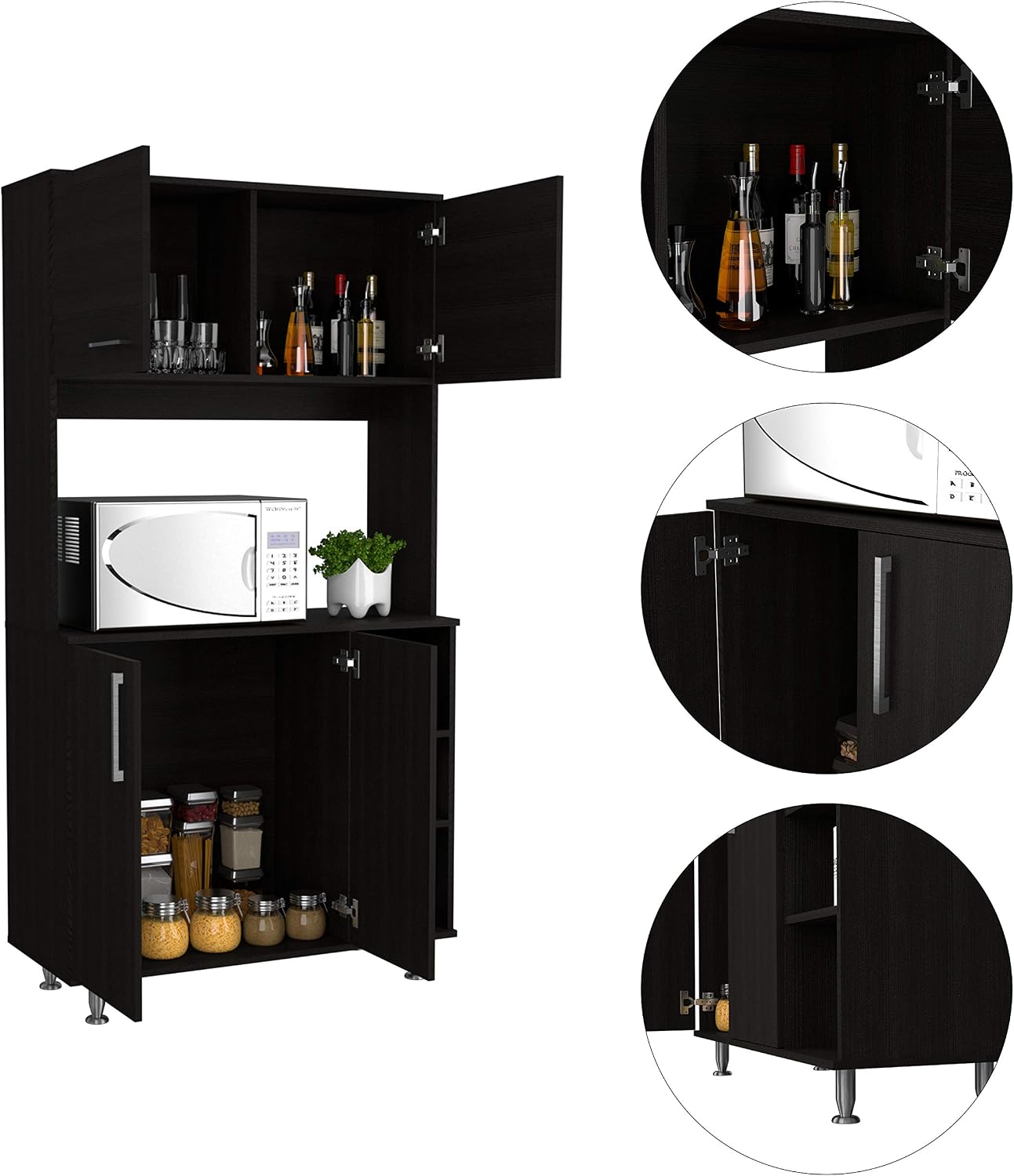3-Shelf Pantry Cabinet,Buffet Kitchen Sideboard,Black Wengue,for Kitchen,Dining Room,37.4 * 15.74 * 70.86