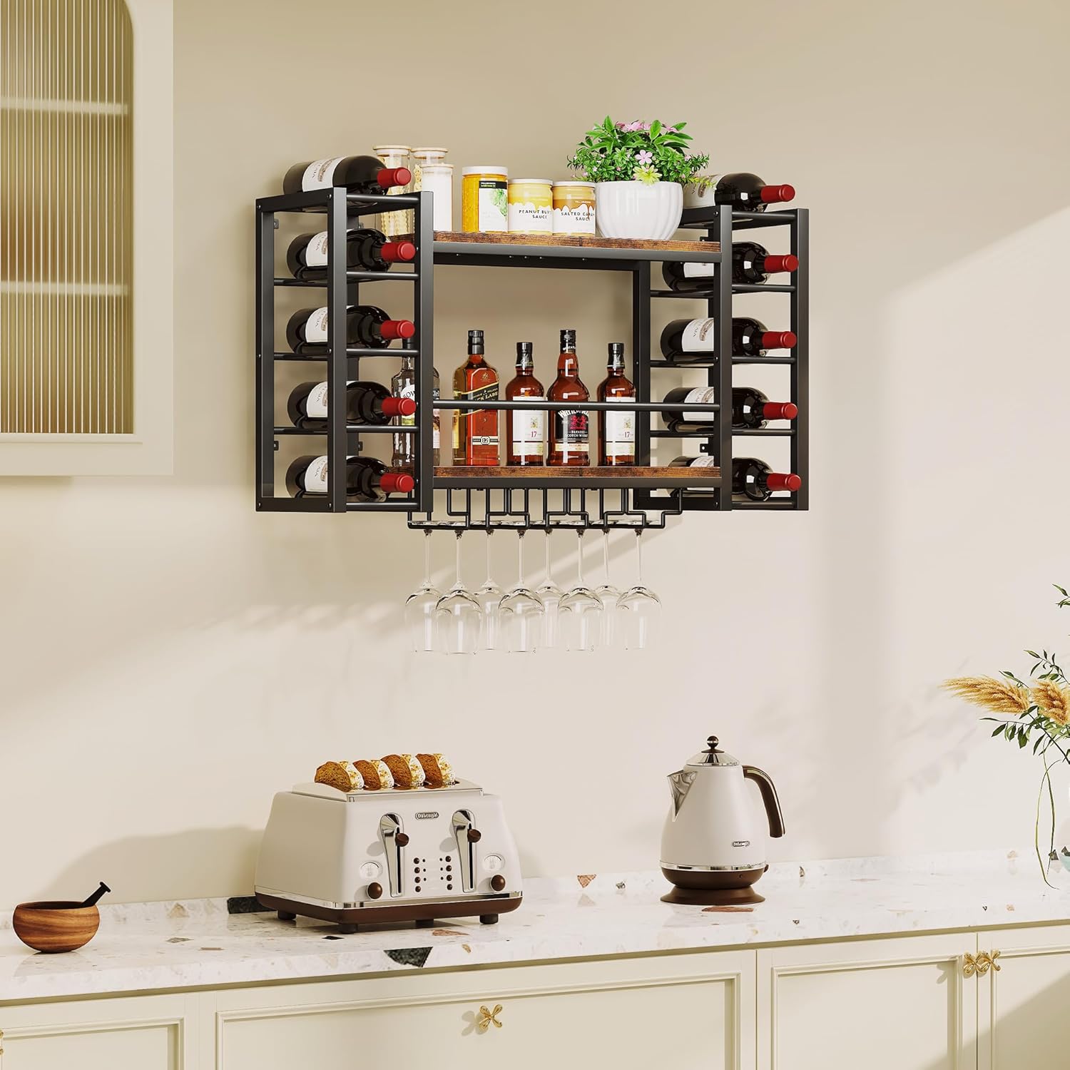 Homeiju Wall Mounted Wine Rack for 30 Bottles, Metal Wine Shelf Storage with Top Enclosure, (31.7" W x 9.8" D x 19.7" H)
