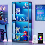 Lamtor 69-inch Glass Display Cabinet – Curio Cabinet with RGB LED Lights, Adjustable Shelves & Anti-Tip Design for Collectibles, Figures, Living Room | Black
