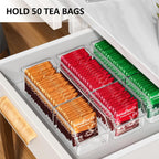 2 Pcs Tea Bag Organizer,Tea Bag Holder Box Storage Bin, Clear Drawer Drawer | Plastic, Sugar Packet, Coffee, Condiment, Spice Bag Holder, for Kitchen Cabinet, Countertop, Fridge